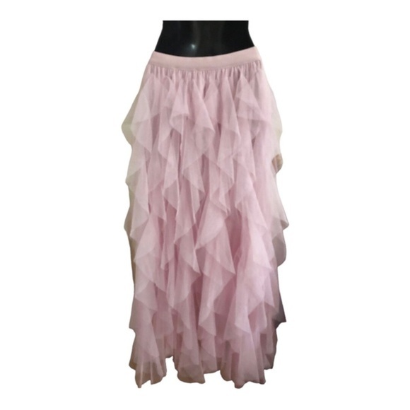 Beautiful pink ruffled chiffon princess tutu banded waist maxi skirt size large - Picture 6 of 14